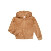 Wonder Nation Girls Long Sleeve Zip Front Velour Hoodie, Sizes 4-18 \u0026 Plus